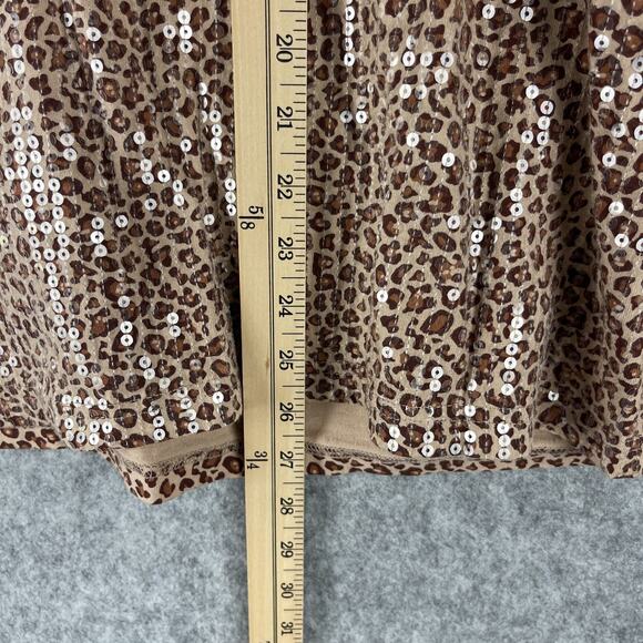 Quacker Factory Top Womens 3X Tan Animal Print Sequin 3/4 Sleeve Cotton Artsy - Picture 8 of 13